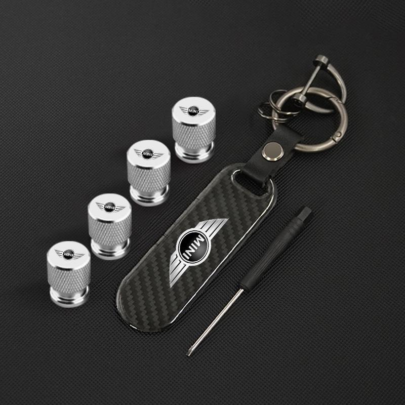 Carbon fiber Tire Valve Stems Cap Keychain Style Wheel Air Valve Cover For BMW Mini Cooper R50 R53 R55 R56 R60 R61 F54 F55 F56 IJOPV1