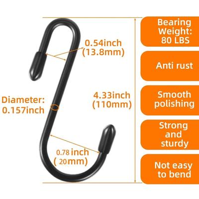 10pcs 6.2cm Hook Up The Black S-Shaped Hook Can Hang Heavy-Duty S Hooks,for Kitchen, Bathroom, Bedroom, Office,Heavy Duty S Hook