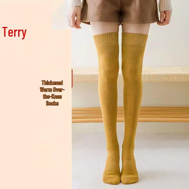 Women's Fleece-Lined Over-the-Knee Thickened Terry Socks - Slimming & Versatile for Autumn/Winter