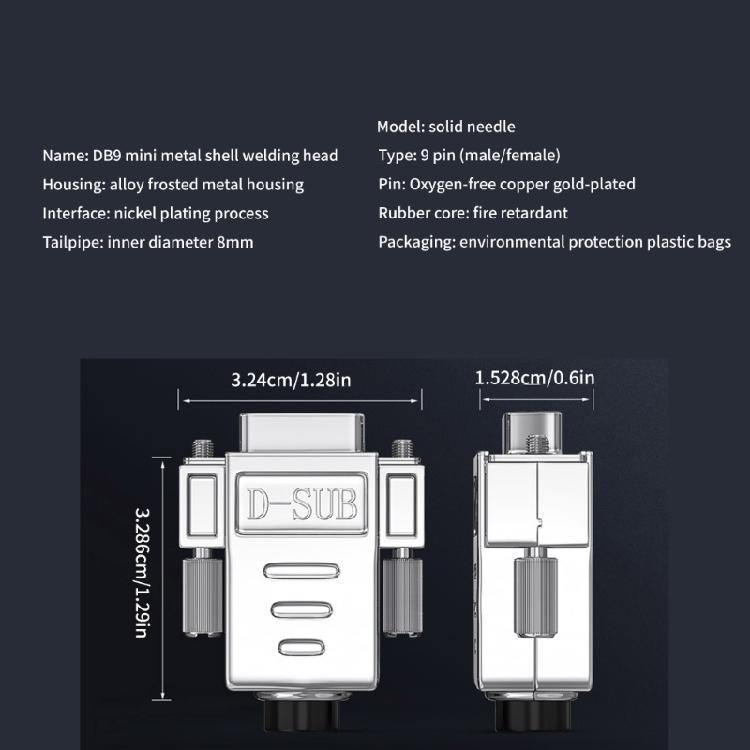 Metal DB9 Serial Port Connector Mini RS232/485 Adapter 9Pin DB9 Male Female Welding Connector Industrial Data Transfer