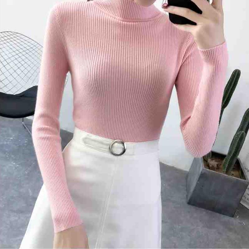 Autumn Half High Collar Pullover Sweater for Women Slim Fit Long Sleeve Base Women Knit Sweaters Elegant Solid Fashion Winter Knitwears Jumpers 25274