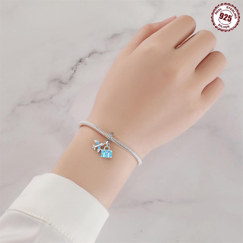 9 Sterling Silver Pendant Accessories Airplane Luggage Suitable For Bead Diy Bracelet Necklace Design