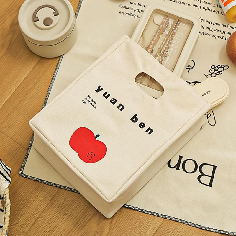 Japanese Style Canvas Thickened Bento Bags Simple Hand Held Lunch Bag Aluminum Foil Insulated Lunch Box Bag Picnic Portable Bags