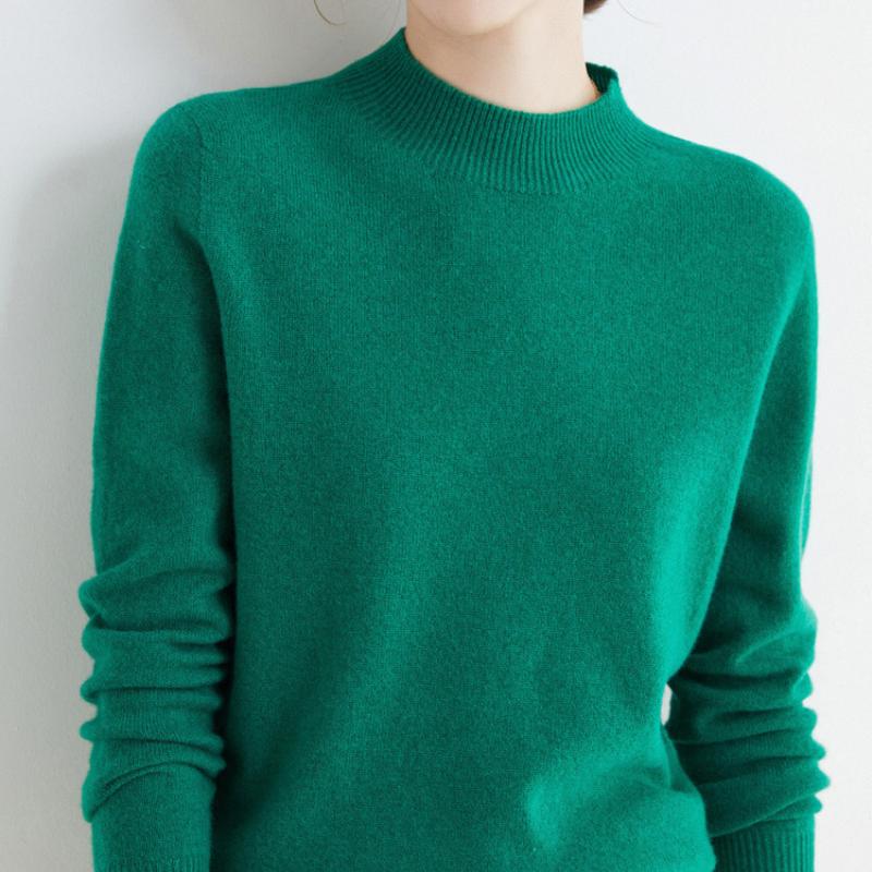 Podzim Zima Jednobarevný Pulovr Svetr s Falešným Límcem Pro Ženy Ležérní Pletenina Dámské Oblečení Základní Měkké Topy