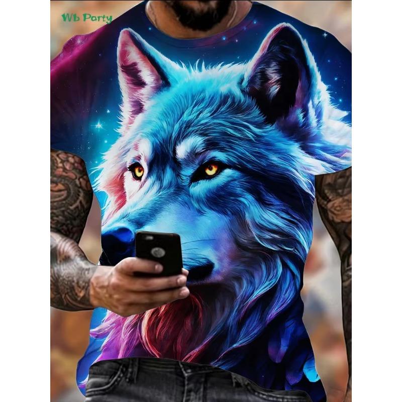 Fashion 3D Wolf Graphic T-Shirt Summer Outdoor Men's Short Sleeved Tee New Trend Round Neck