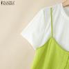 ZANZEA Womens Summer Round Neck Patchwork Short Sleeve T-shirts