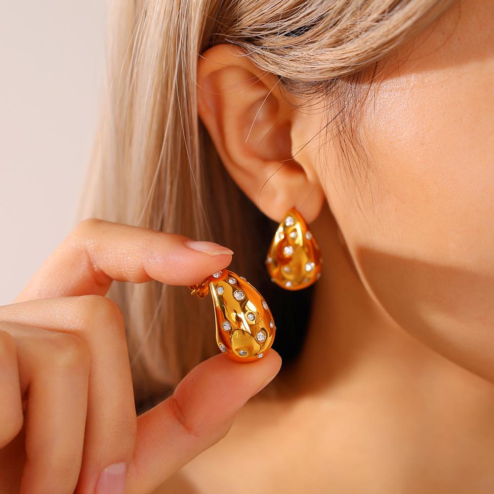 Vintage Gold Teardrop Earrings with Colorful Rhinestones for Women