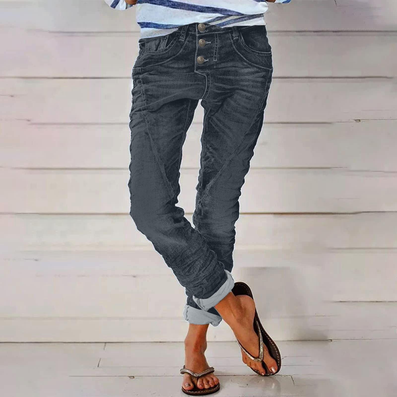 

Женские модные универсальные повседневные узкие джинсовые брюки в стиле ретро в стиле ретро XXL чёрный