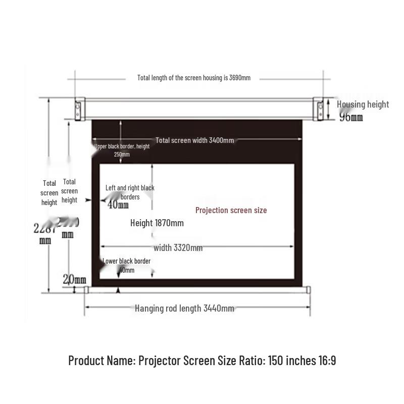 150-inch 16:9 HD Projector Screen with Stand