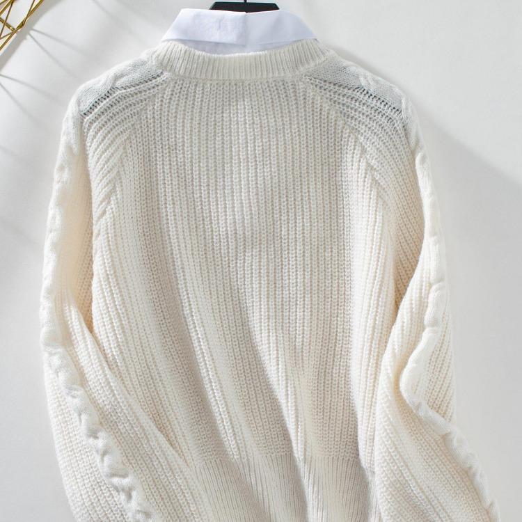 Vintage Knitwear Cardigan Sweater 2 in 1 Loose Long Sleeve Solid Color O Neck Top Autumn Winter