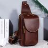 Nova Bolsa de Peito Masculina em Couro Crazy Horse, Bolsa Transversal em Couro Genuíno, Estilo Secreto para Homens