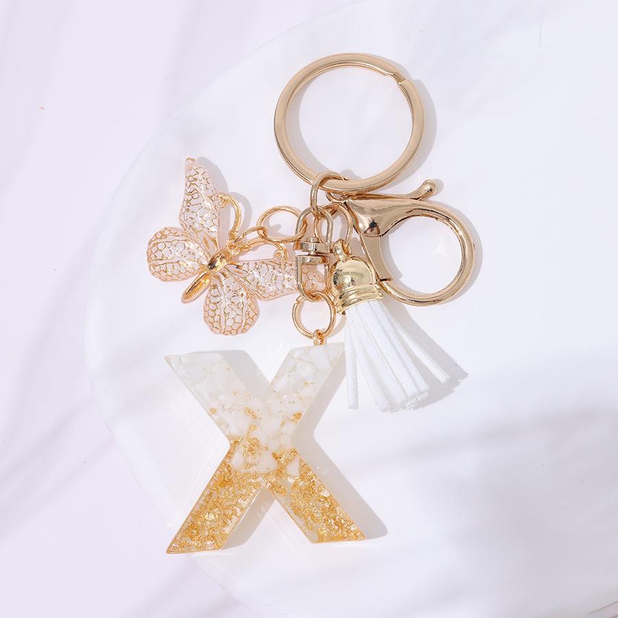Chic White Tassel Letter Keychain with Resin Epoxy Pendant - Stylish Ornament for Bags