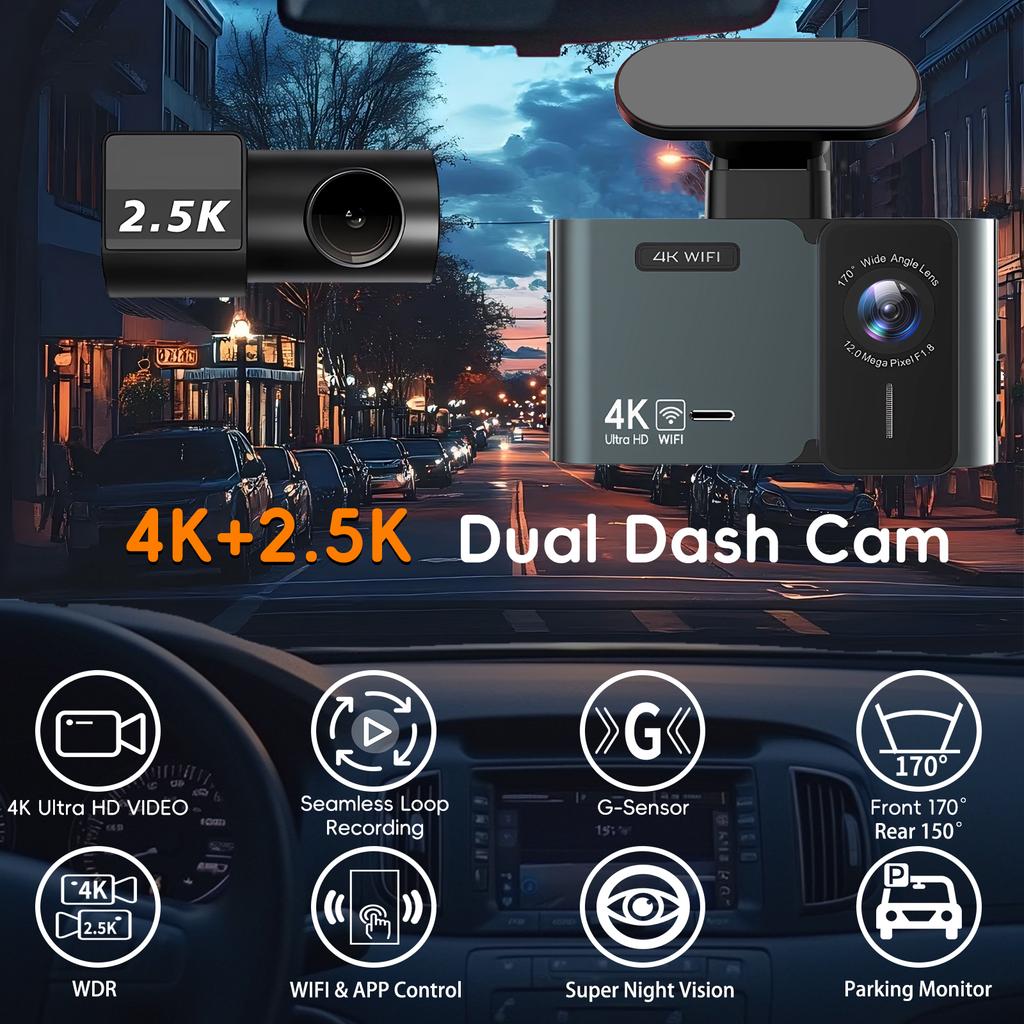 Front 4K And Rear 2.5K Dash Cam Built In WIFI GPS Dual Lens Mini CAR DVR 24H Parking Monitor Black Box Room Camera Night Vision