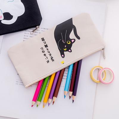 1 Pcs Cute Cartoon Cat Canvas Zipper Pencil Bag Case Children Pen Bags Women Cosmetic Bag Children Gift Stationery