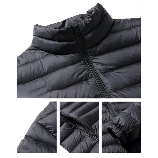 Men Cotton Coat Stand-Up Collar Long Sleeve Solid Color Quilted Jacket