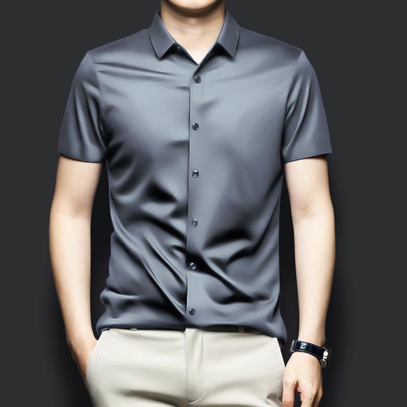 Pánská košile s krátkým rukávem z ledového hedvábí, nemačkavá, business