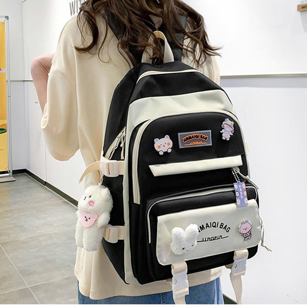 Girls School Bag Set Cute Lightweight Bookbag for Middle High School Students Women Travel Backpack Bear Pendant