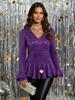 2026 Women Sparkly Peplum Blouse V Neck Ruffle Flare Long Sleeve Elegant Party Casual Solid Color Top