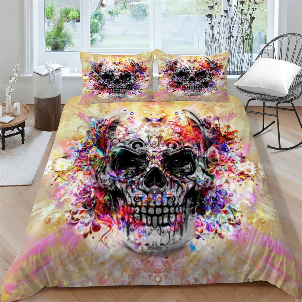 

Постельный чехол Комплект Череп Постельное белье Чехол Костюм с наволочкой Роскошная живопись Пододеяльники Дышащие кровати Queen Size Постельное белье Домашний текстиль EU Single 135x200cm