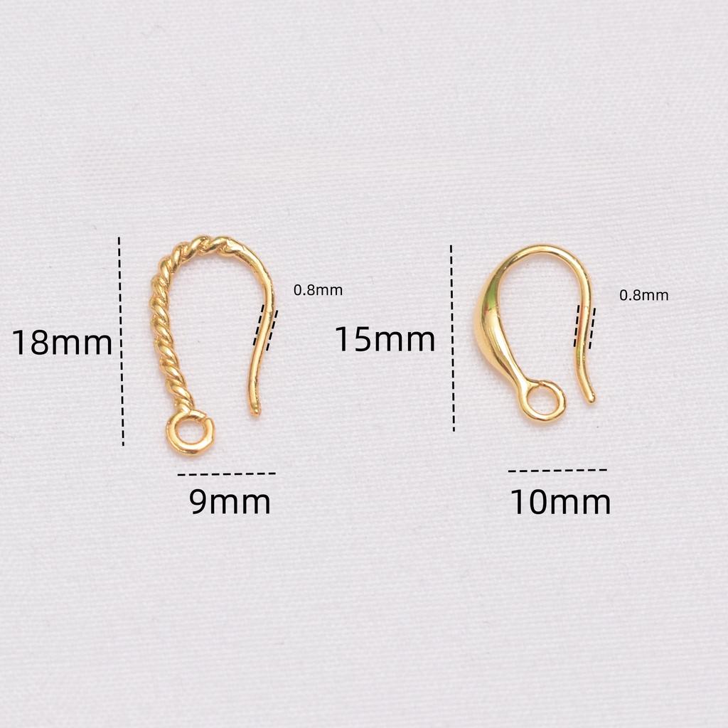 10pcs 18K Gold Ear Hook Material Pure Copper Twist Opening with Hanging Ear Hook DIY Handmade Glossy Earrings Accessories Batch