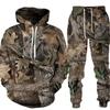 Men Camouflage 3D Print Hooded Cycling Jersey 2Pcs Tracksuit Outdoor Sports Set