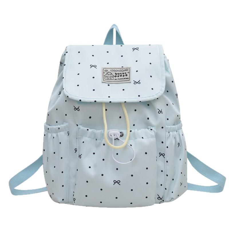 Schoolbag Bow Polka Dot Drawstring Backpack Women's New High-value Cute Student Commuting Schoolbag Leisure Travel Backpack