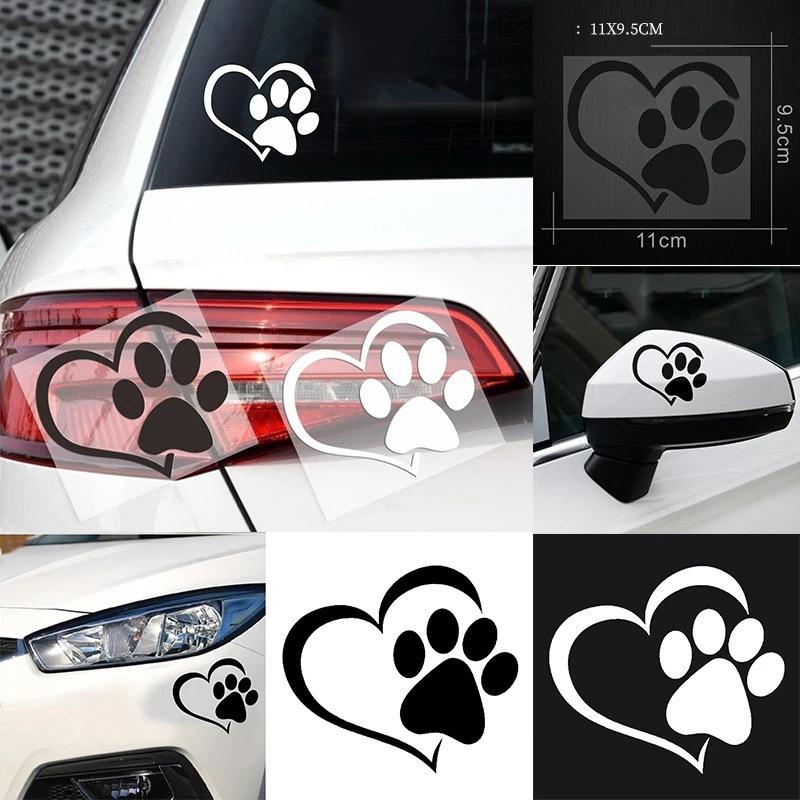 Love Heart Dog Paw Footprint Highly Reflective Sticker For Car Window Bumper Night Driving Warning Sign Reflector Animal Decal