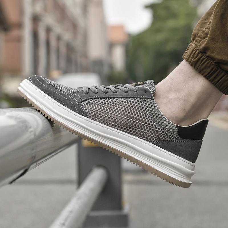 

Мужская удобная обувь на все случаи жизни, мужские дышащие кроссовки с перфорацией, мужские вулканизированные туфли на шнуровке, легкая мужская повседневная обувь 45 серо голубой