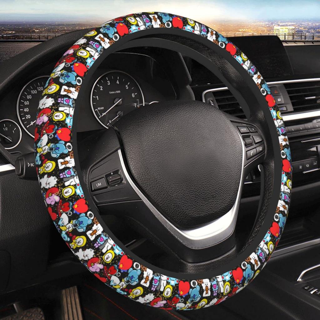 Bt21 Steering Wheel Cover for Cars, Stylish, Anti-slip, Stain Prevention, Comfortable to the Touch,