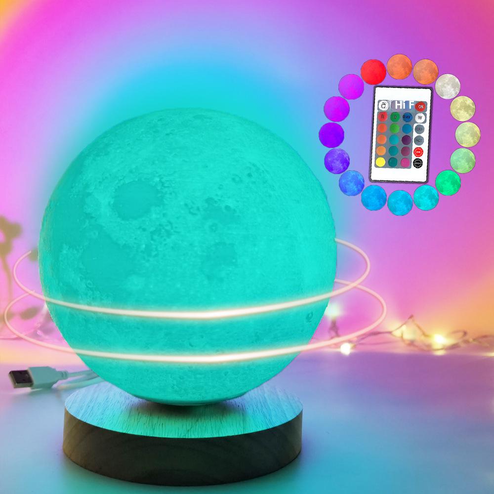 2025 Intelligent Voice Rotating Moon and Planet Bedside Lamp