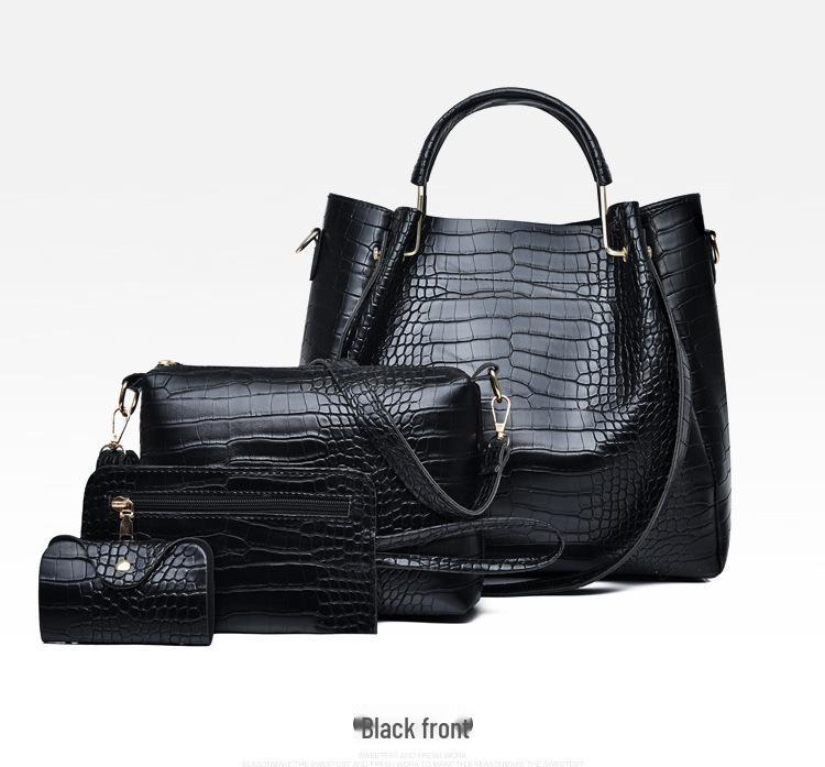 Women's 2023 European & American Crocodile Pattern Four-Piece Mother-Child Bag Set - Shoulder, Handheld, Crossbody & Bucket Styles