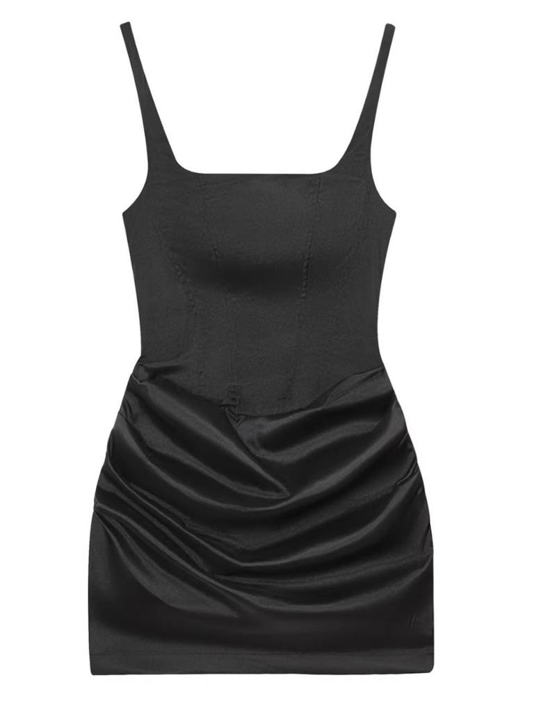 New Women's French Sexy Sleeveless Square Neck Lace-up Bodycon Midi Dress