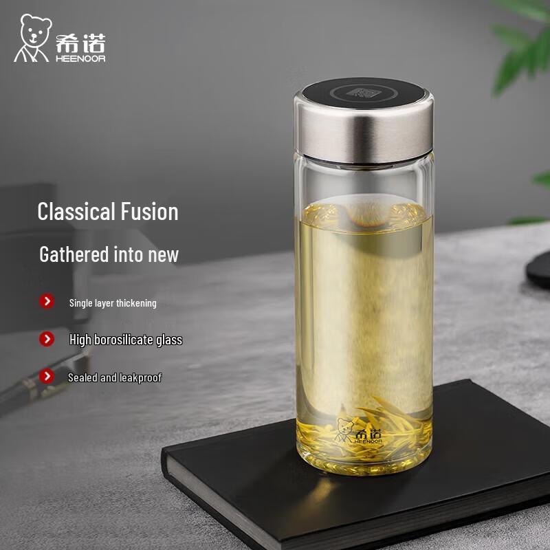 HEENOOR Portable Glass Cup with Bear Lid