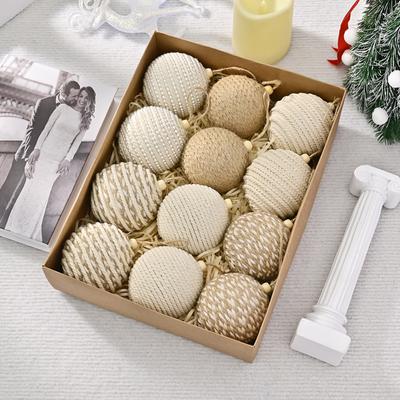 Christmas Foam Wrapped Hemp Rope Christmas Balls 12pcs, Christmas Decoration Gift Box Set Festive Atmosphere Ornaments