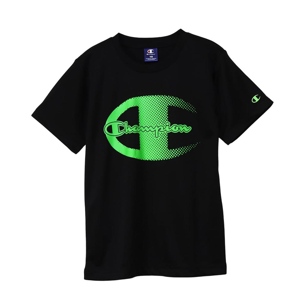 Champion Short Sleeve Crew Neck Quick Graphic Logo Shorts Basic Size 130 Kids' T-Shirt, Drying, Print, T-Shirt & Set, Sports, CK-ZSW02, Black,