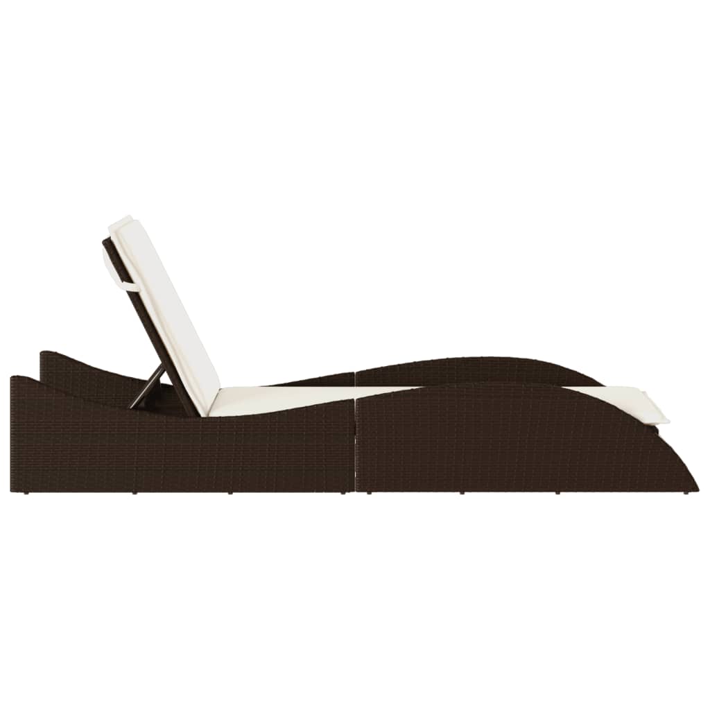 Brown Sun Lounger with Cushion 60x205x73 cm Poly Rattan