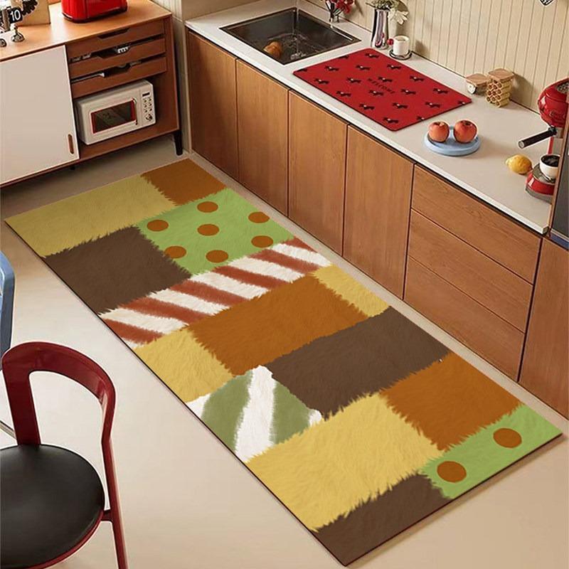 Carpet for Kitchen Floor Mat PVC Waterproof Oil-Proof Non-Slip Leather Rug Geometric Pattern Rugs Long Size Home Decor Carpets