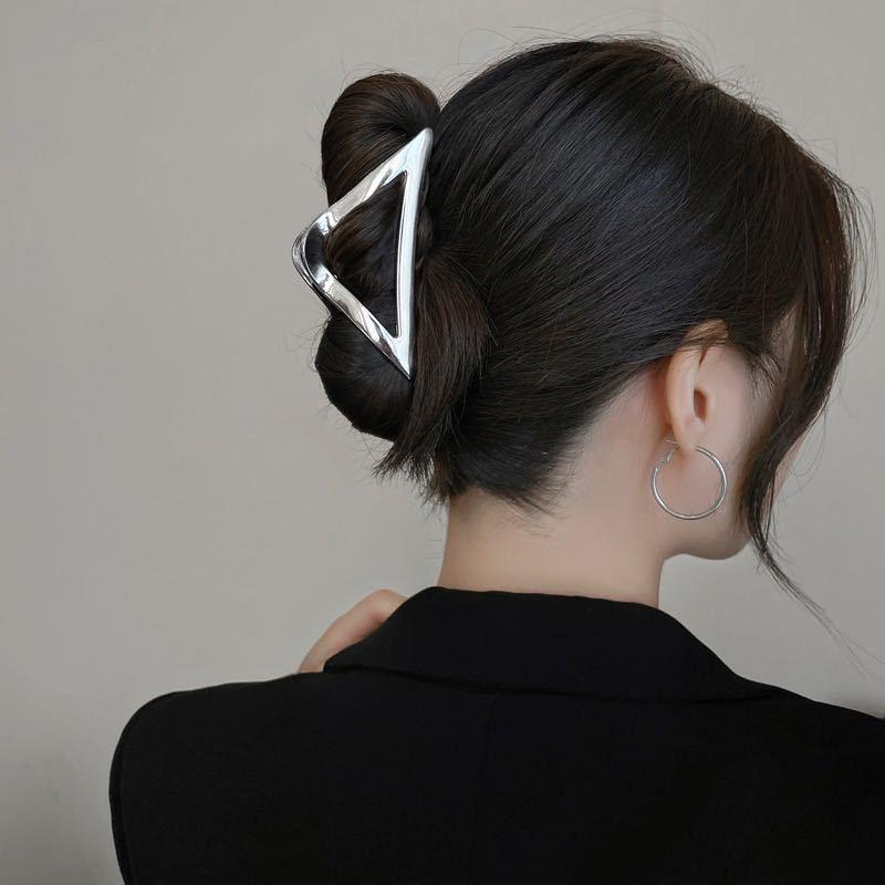 Silver Metal Geometric Shark Hair Clip for Thick Hair