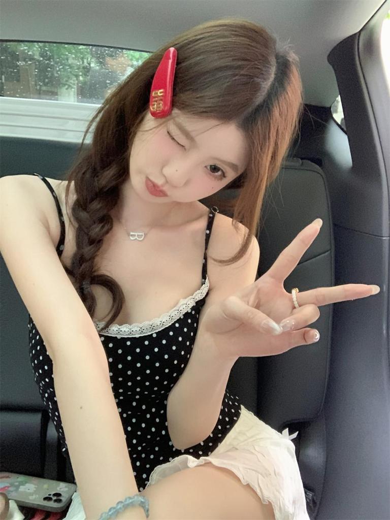 Summer Korean Style Polka Dot Lace Splice Cotton Camisole Top