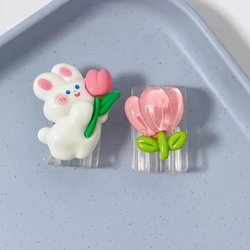 

2 шт. Милый 3D мультяшный протектор кабеля с рисунком кролика и цветка, ТПУ, защита от переломов, защита от перекусывания, подходит для зарядного кабеля iPhone