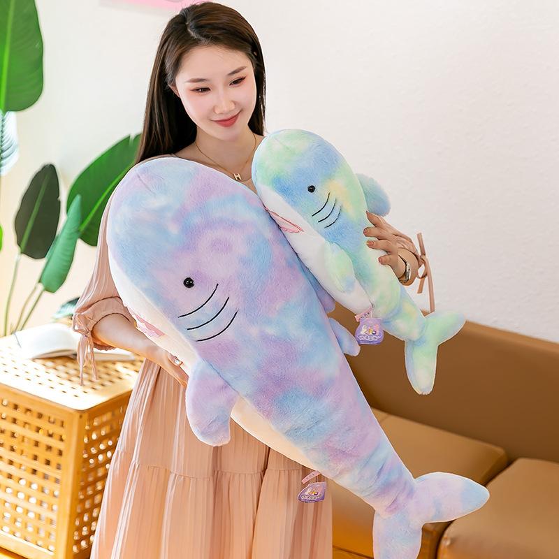 Nowa Kolorowa Pluszowa Zabawka Rekin Poduszka Tie-dye Lalka Rekin Śpiąca z Lalkami Prezenty dla Dziewczynek