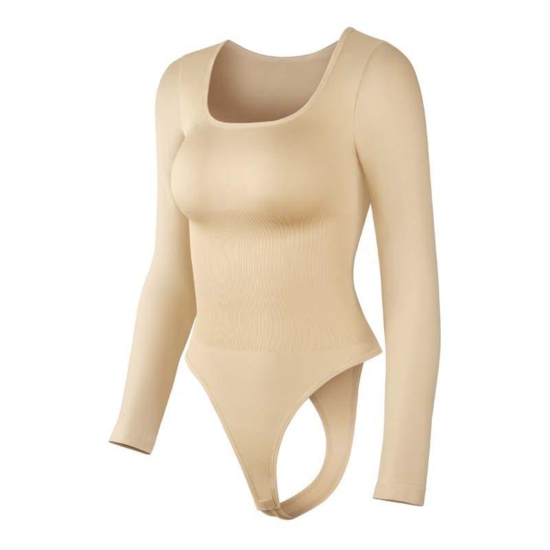 Nahtloser Square Neck Langarm Tummy Control Po-Lifting Taillenraffender Bodysuit Formwäsche