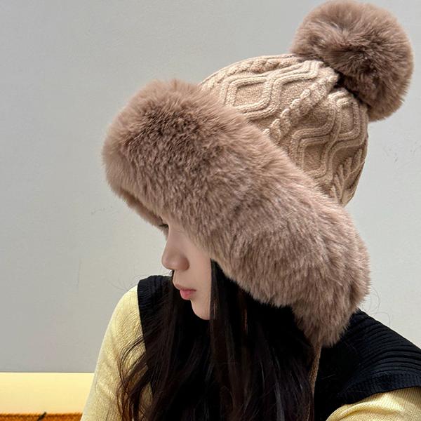WTEMPO Furry Warm Plush Outdoor Ski Hats with Balls Women's Verstaile Casual Retro Elegant Women's Autumn Winter Cold-proof Windproof Solid Color Hats