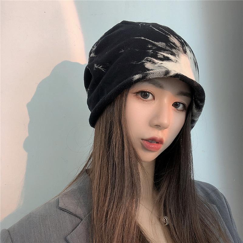 Trendy women's slouchy hat, Japanese-style tie-dye postpartum hat, spring and autumn Korean-style pullover knitted beanie