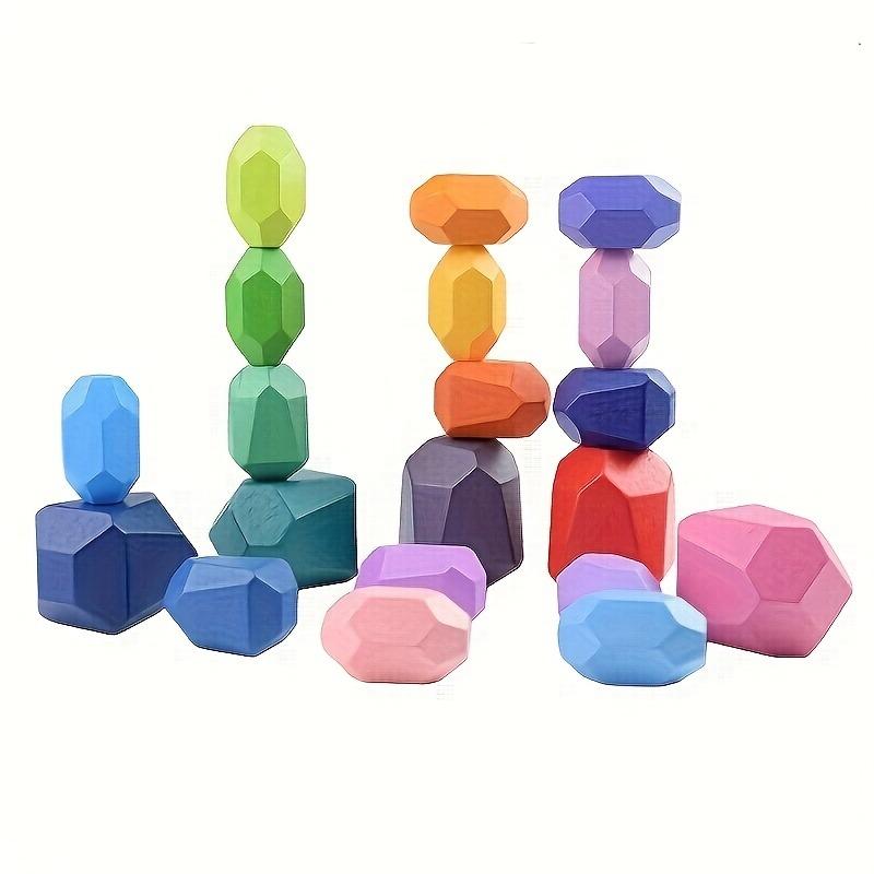 20pcs Wooden Stacked Balance Stones Wood Stackable Stone Tower Building Blocks Birthday Party Games Gifts for Kid and Home Decor