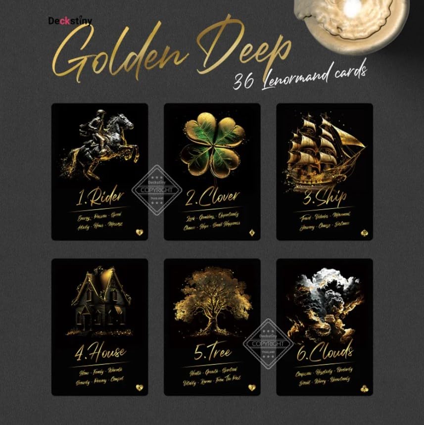 Kancharo 36 Lenormand Tarot Reading Set Deep 36 Lenormand Includes a Japanese Lenormand Card Basic Instruction Manual and Pouch Cards, [Golden -