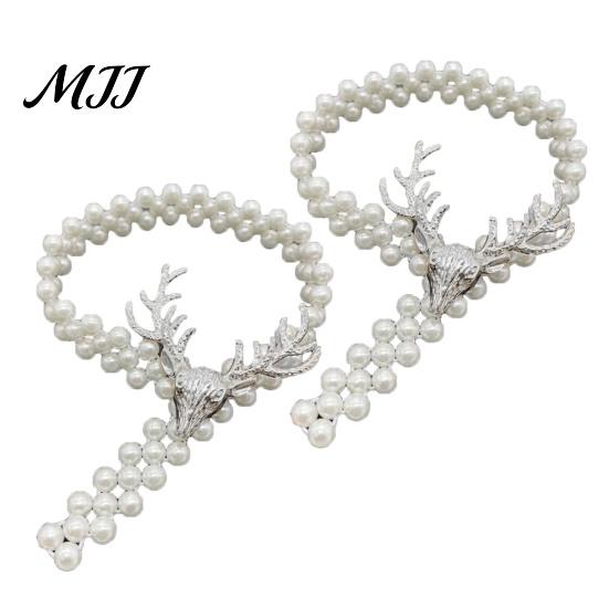 Curtain Tiebacks for Gauze Curtains Deer Head Tieback, Faux Pearl Beaded Stretch Holder, Rental Friendly Holders Adjustable Holdback Bedroom