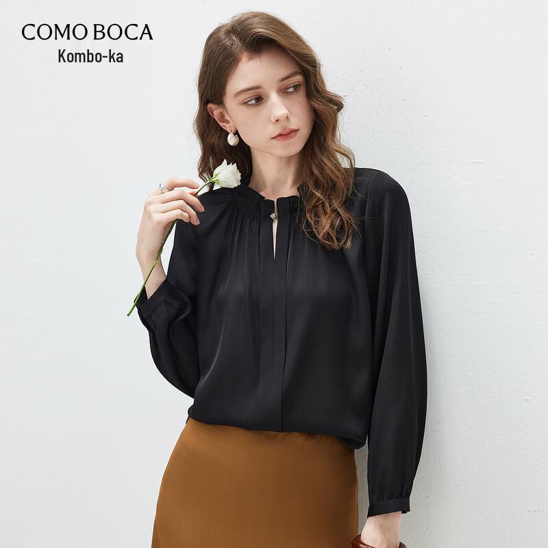 Comon Boca 2026 S/S Mulberry Silk Lace Stand-up Collar Long-Sleeve Top M