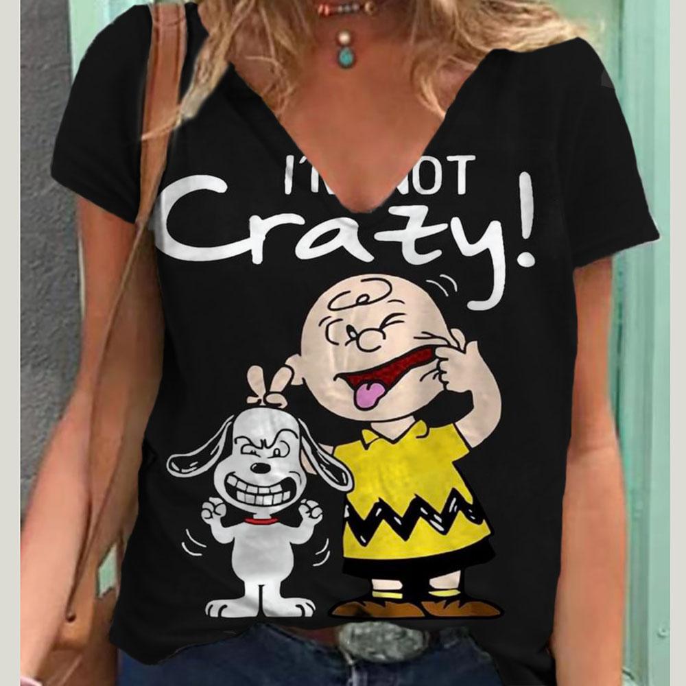 V-Neck Women's Sexy T-shirts Short Sleeve Breathable Simple Snoopy Cartoon Print Tops T-shirt Fun Patterns 15 Color Pullover Top