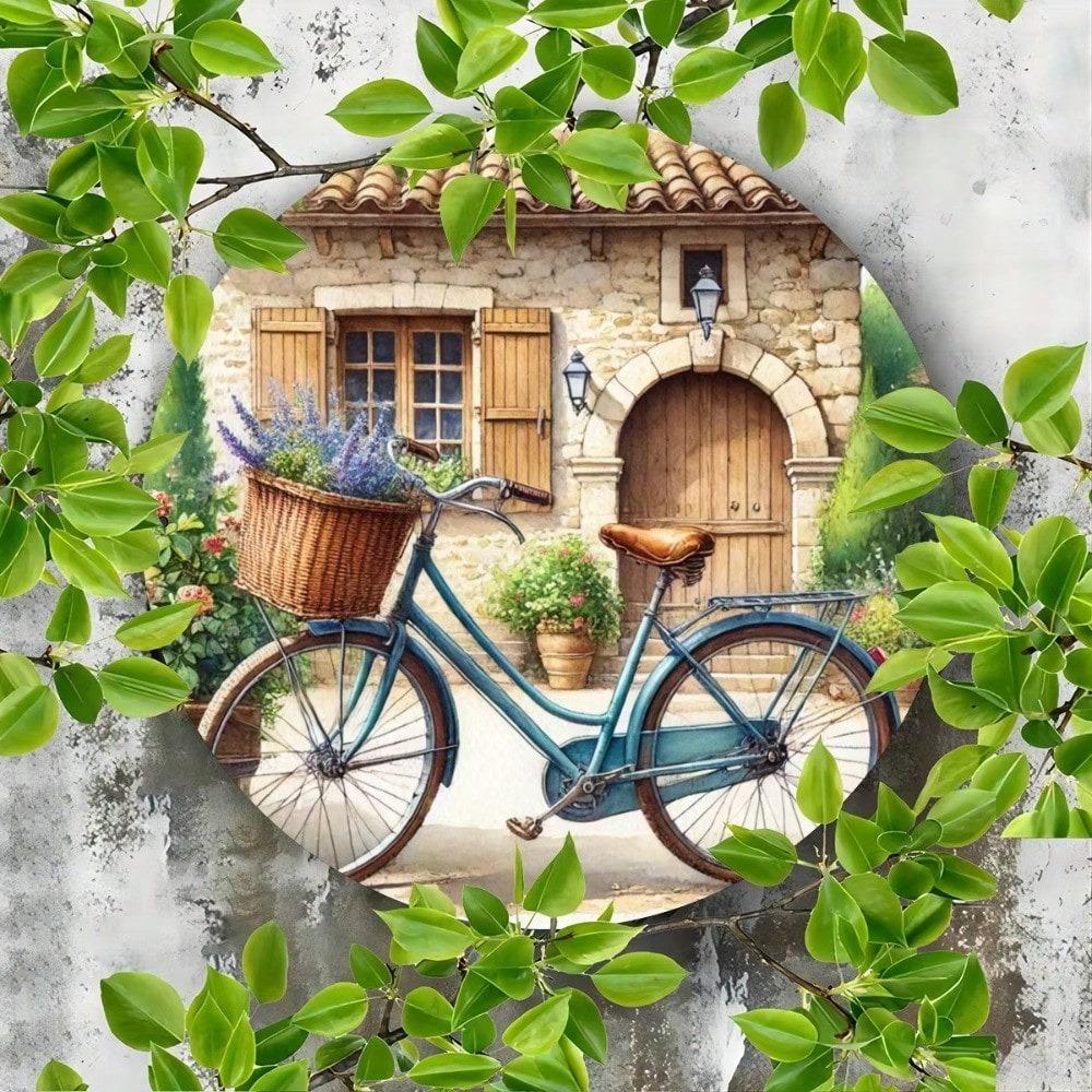 Latta Metallica Vintage Floreale Segno Rotondo Bicicletta Decorazione Murale Rustica Retrò